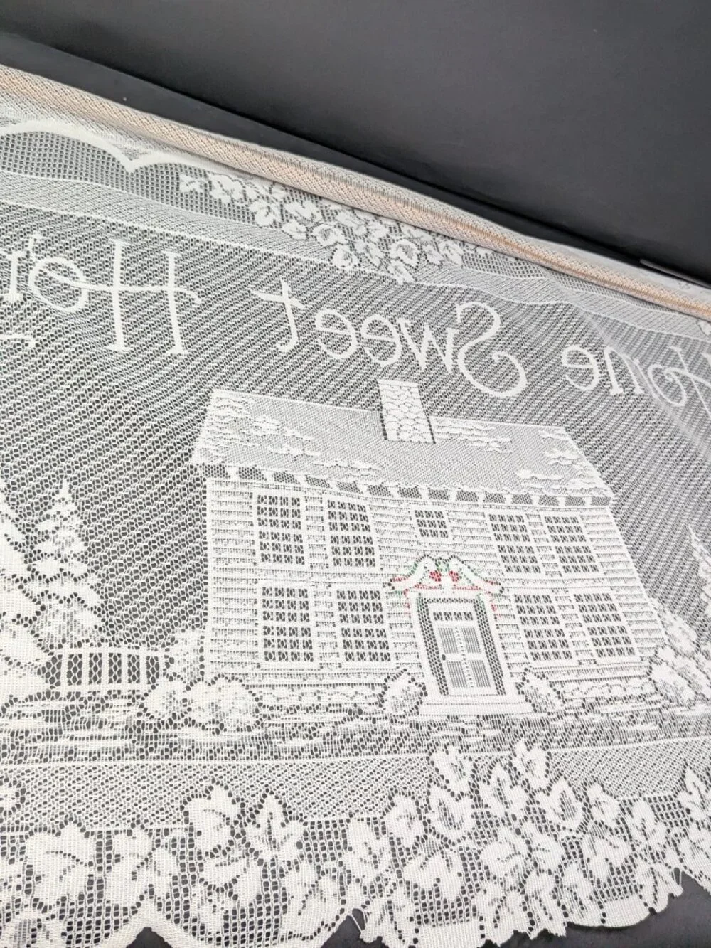 NWT Heritage Lace Home Sweet Home Wall Hanging Curtain White Wreath 29x19
